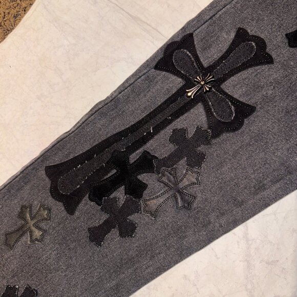 Chrome Hearts Black & Grey Silver Cross Patch Jeans Size 34 - Picture 3 of 15